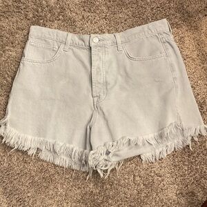 7 For All Mankind Light Gray Frayed Jean Shorts, Size 32